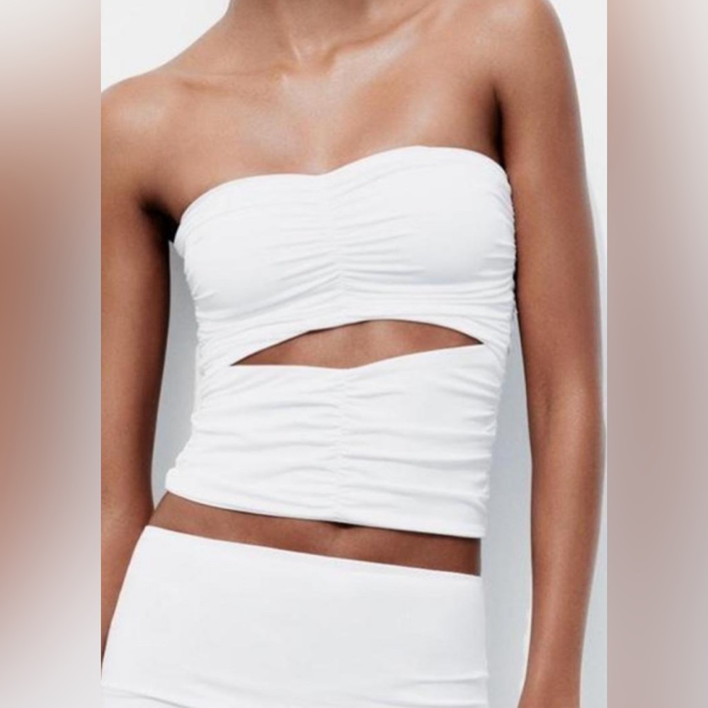Zara White Strapless Cutout Top/ Size Small
